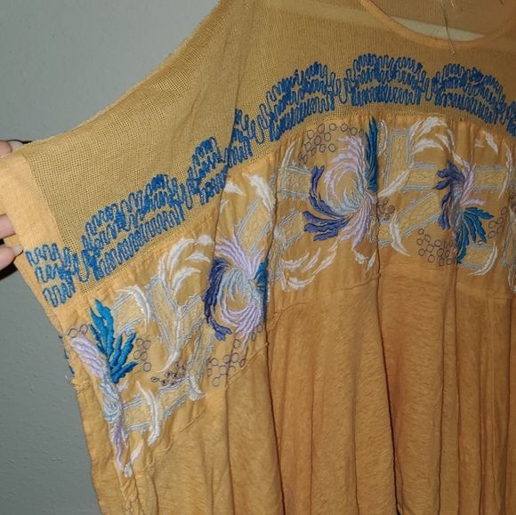 Free People Love Letter Embroidered Peasant Blouse Tangerine - Size: S - Picture 6 of 8